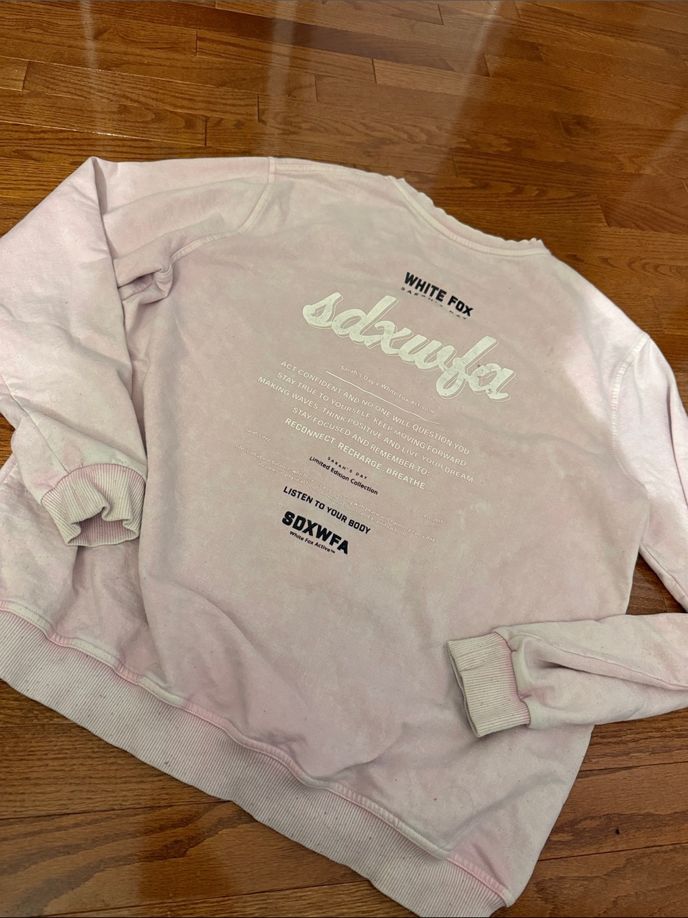white fox and sarah’s day collab crew s Pink Graphic Crewneck Sweater